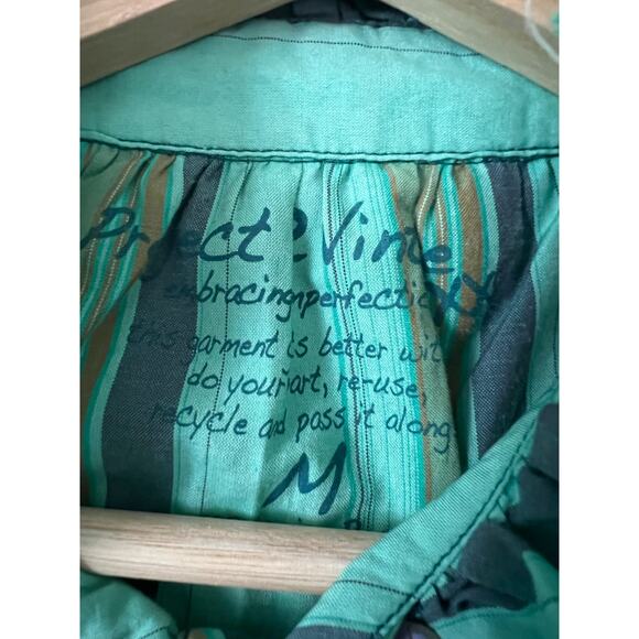 Project E Vintage Women's Dress Summer Medium Shirtdress Green Blue Button-down - Picture 3 of 3